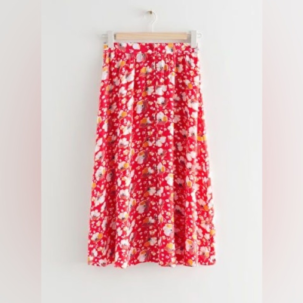 & Other Stories red floral midi skirt size 10